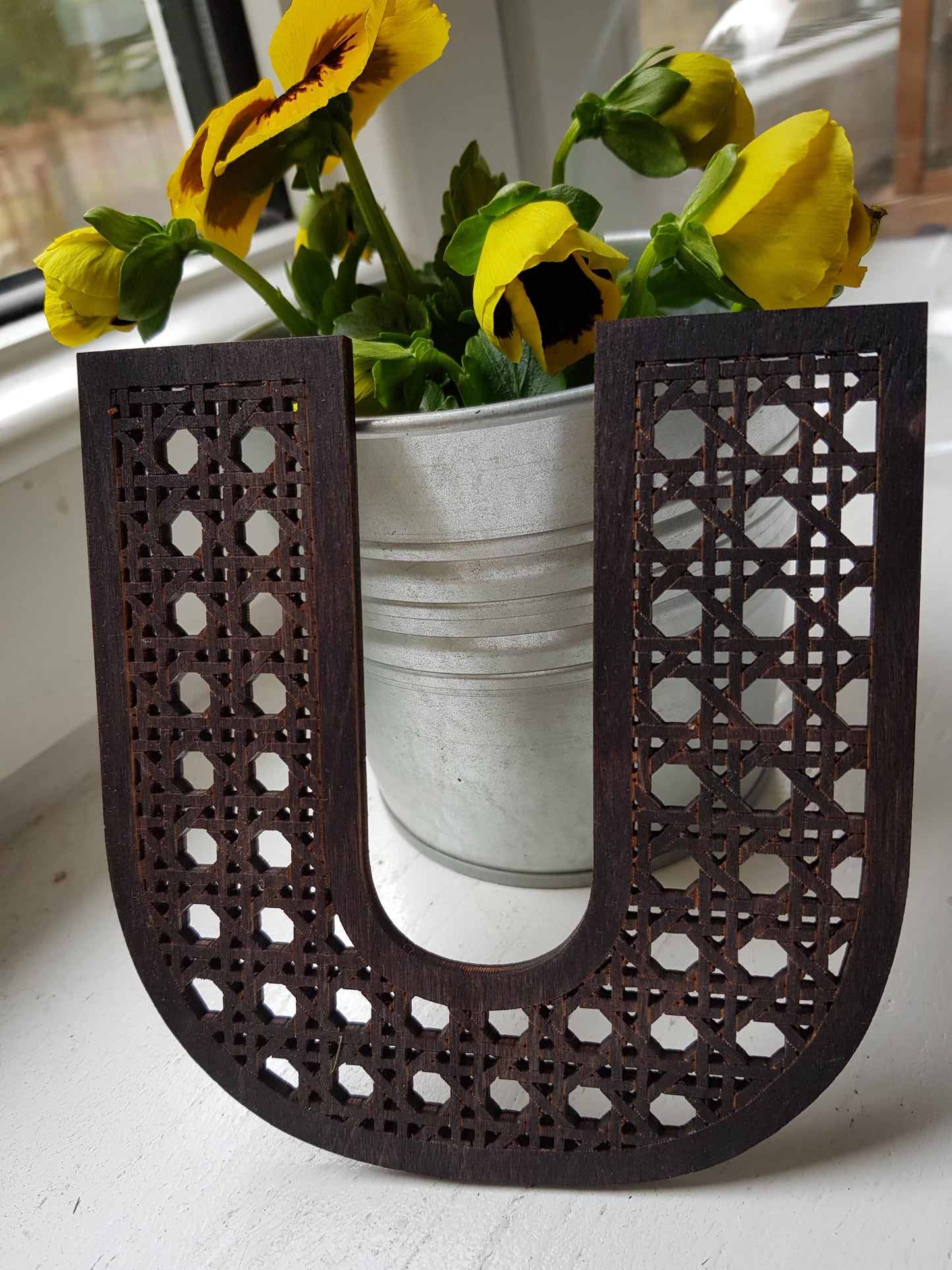 Wooden letter boho style rattan look cane like custom name wall decor