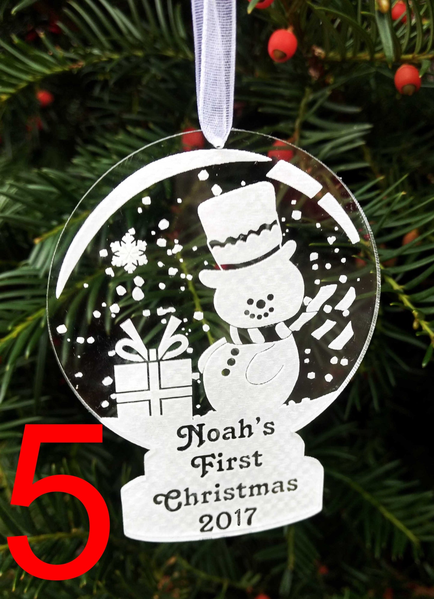 Personalized name bauble snow globe shape first Christmas tree ornament decorations Xmas any message your text