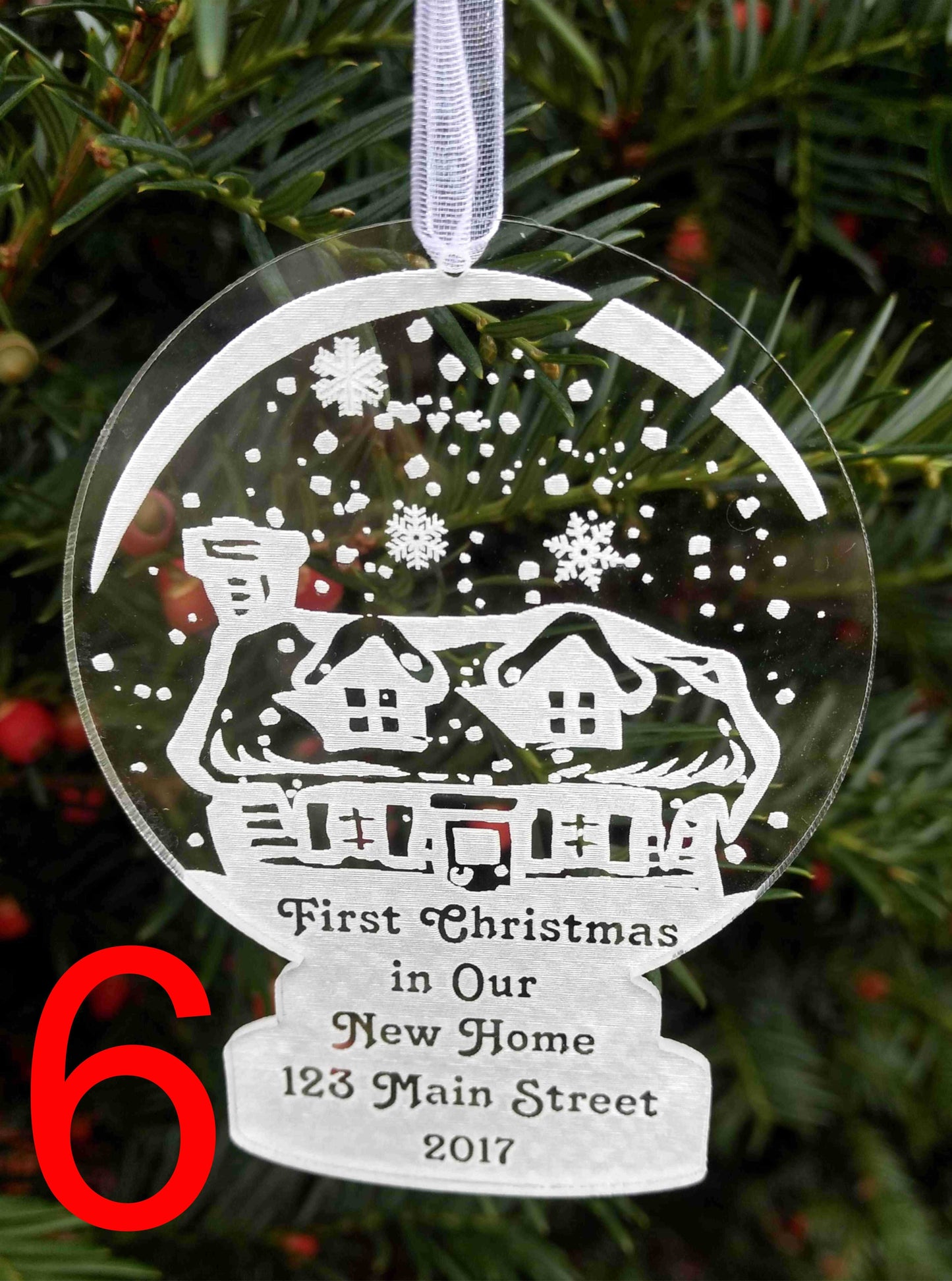 Personalized name bauble snow globe shape first Christmas tree ornament decorations Xmas any message your text