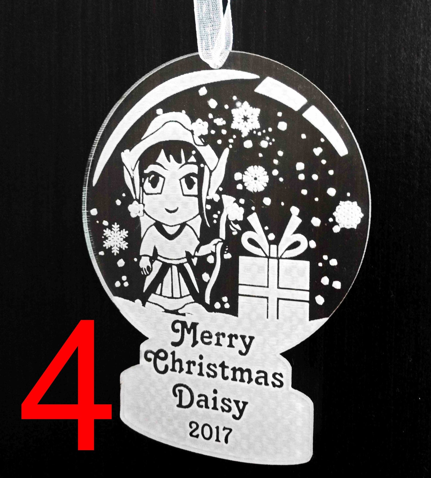 Personalized name bauble snow globe shape first Christmas tree ornament decorations Xmas any message your text