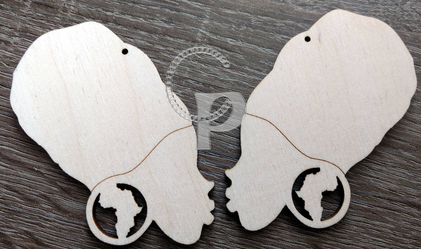 10 plain wooden Africa girl natural hair headwrap shapes jewelry earrings making laser cut crafts Afro puff silhouette unfinished Free post
