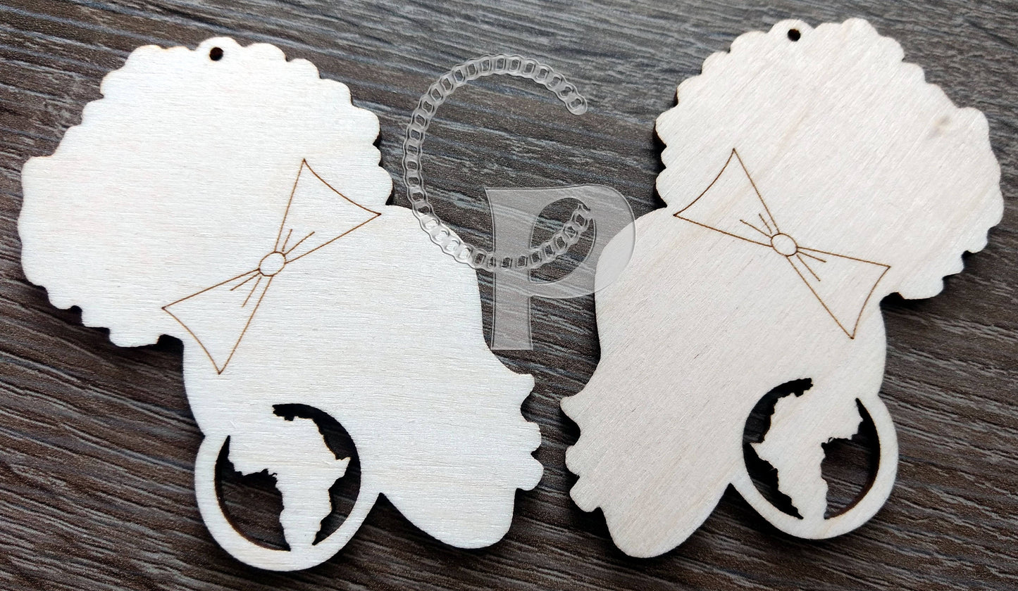 10 plain wooden Africa girl natural hair headwrap shapes jewelry earrings making laser cut crafts Afro puff silhouette unfinished Free post