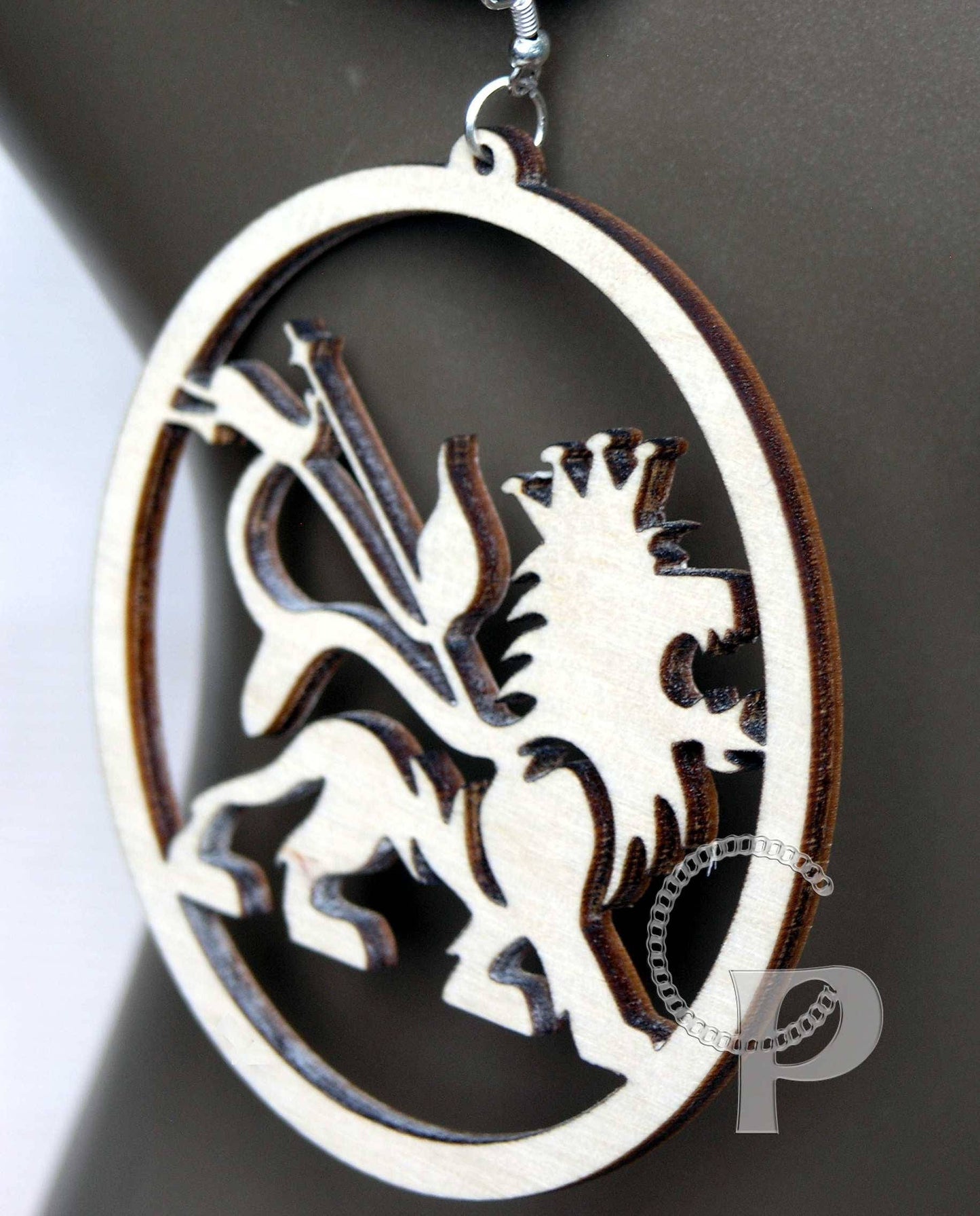Natural wooden earrings laser cut Lion of Judah plain birch