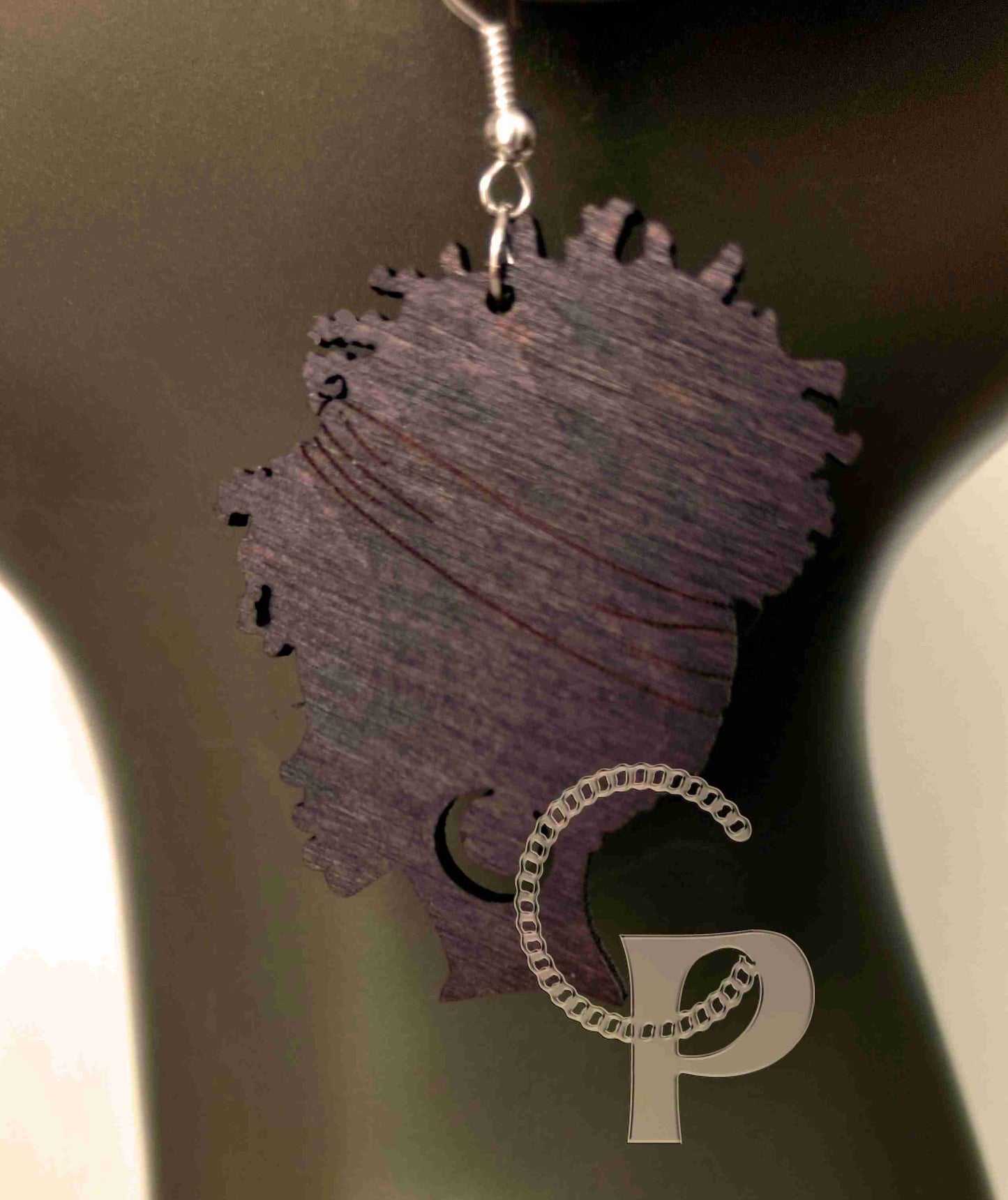 Lagre natural wooden laser cut African woman silhouette earrings, afronatural hair choice of shapes and sizes