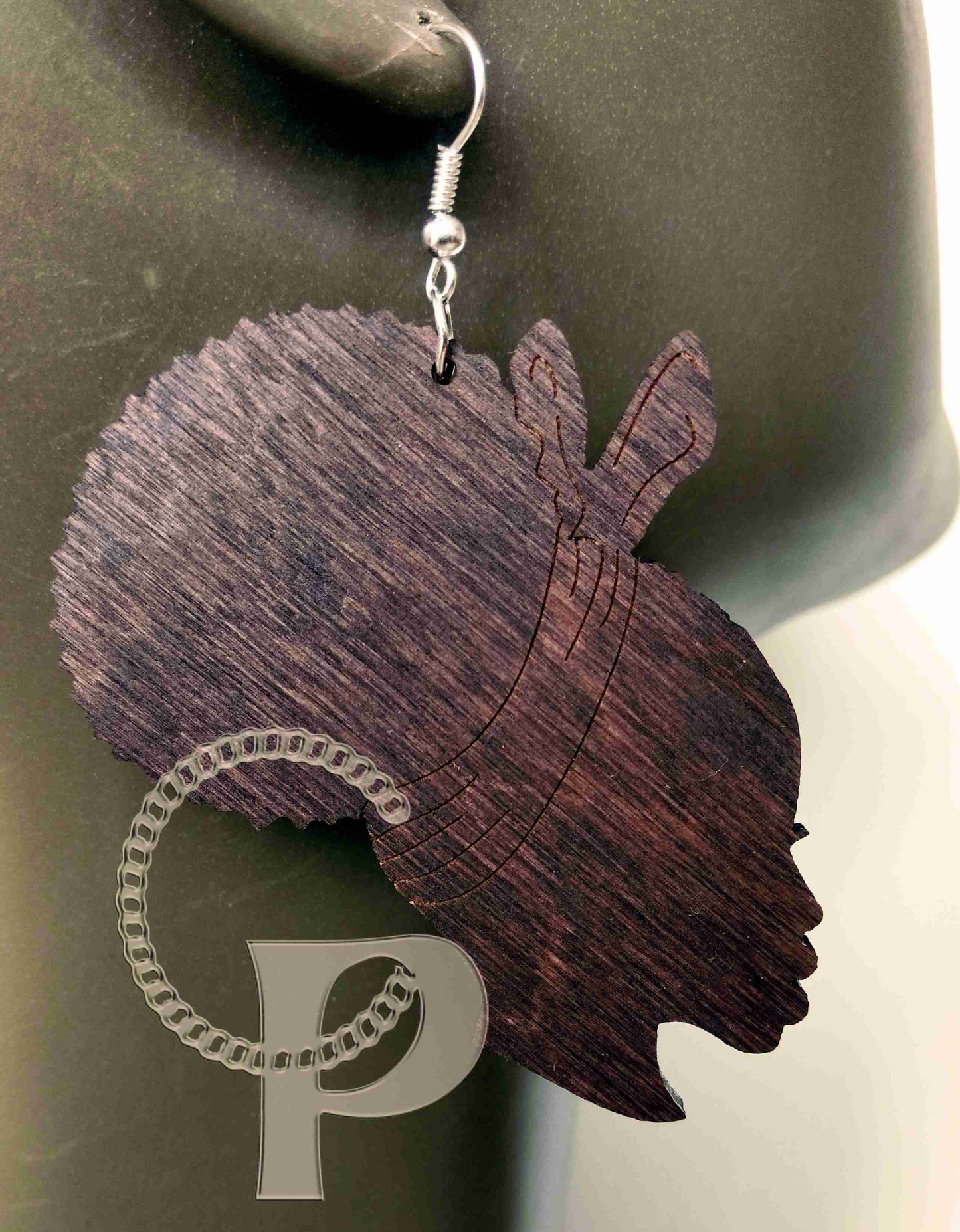 Lagre natural wooden laser cut African woman silhouette earrings, afronatural hair choice of shapes and sizes