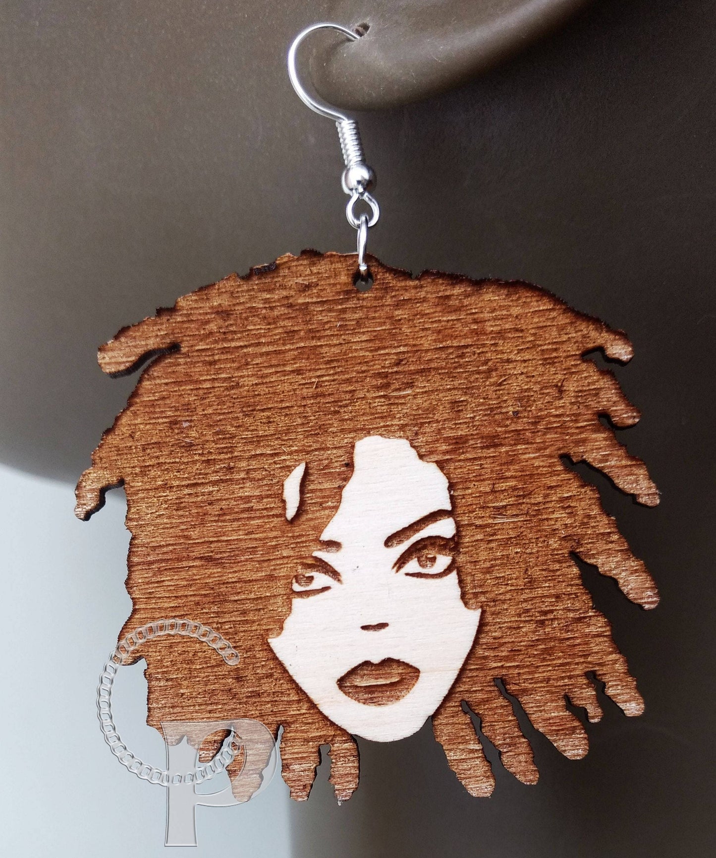 Lagre natural wooden laser cut and engraved earrings African woman Locs silhouette