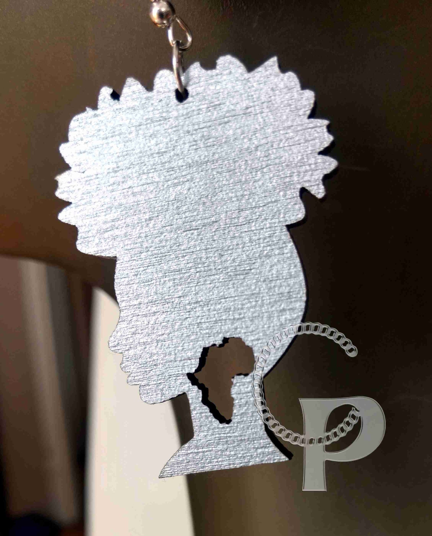 Laser cut wooden earrings Afro hair girl Africa colours gold silver red black blue white turquoise