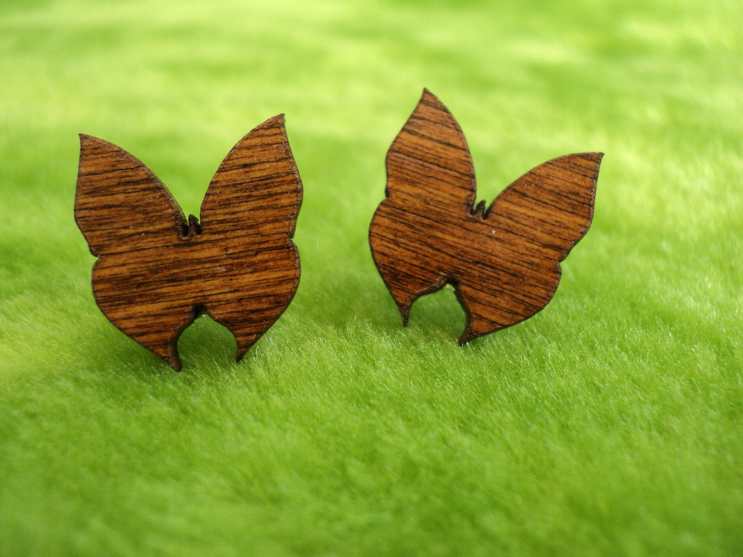 Laser cut heart flower butterfly shaped wooden earrings in red mahogany or rosewood