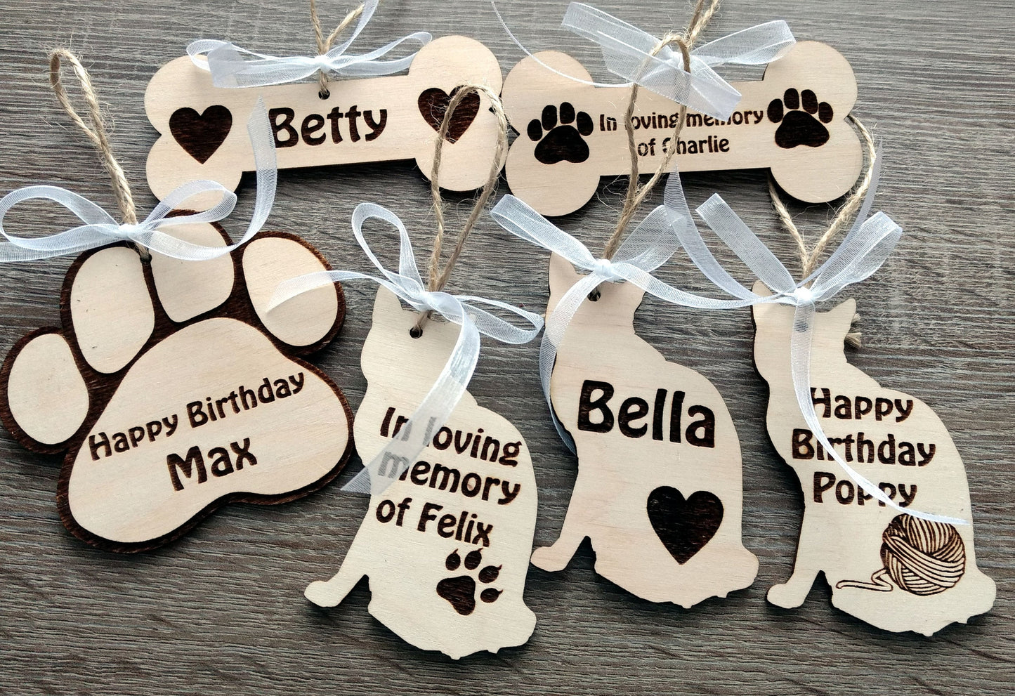 Wooden pet memorial ornaments cat dog bone gift paw personalized decoration