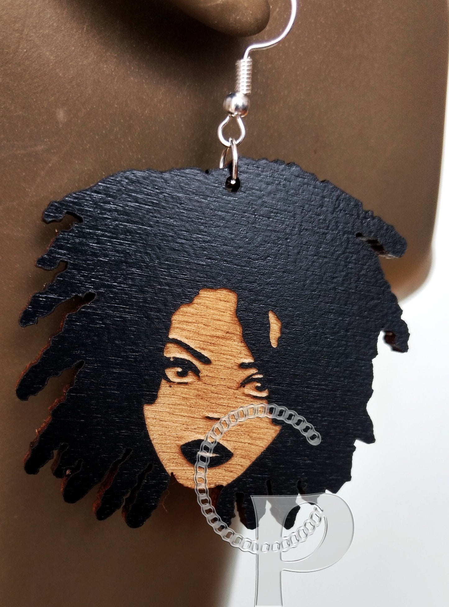 African woman Afro silhouette wooden engraved natural hair African woman Locs silhouette black