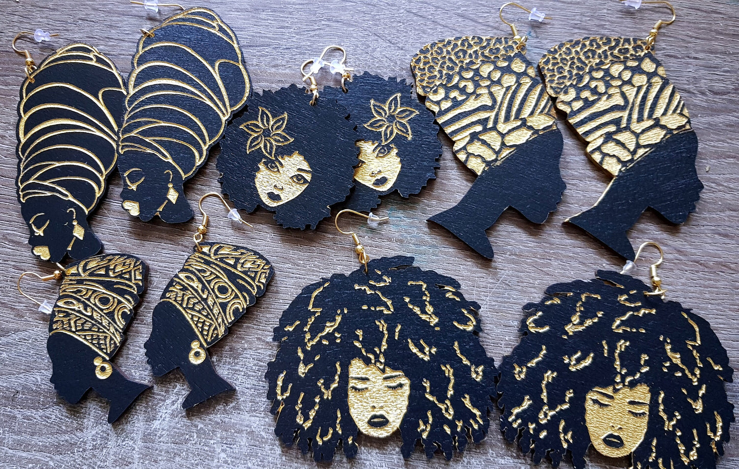 50 pairs laser cut wooden earrings Afro pick colours red black blue white black gold natural girl earrings mix bulk buy wholesale offer