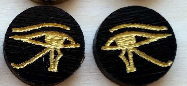 Small wooden stud earrings etched Africa, Duafe, GyeNyame, Ankh black and gold, wood studs