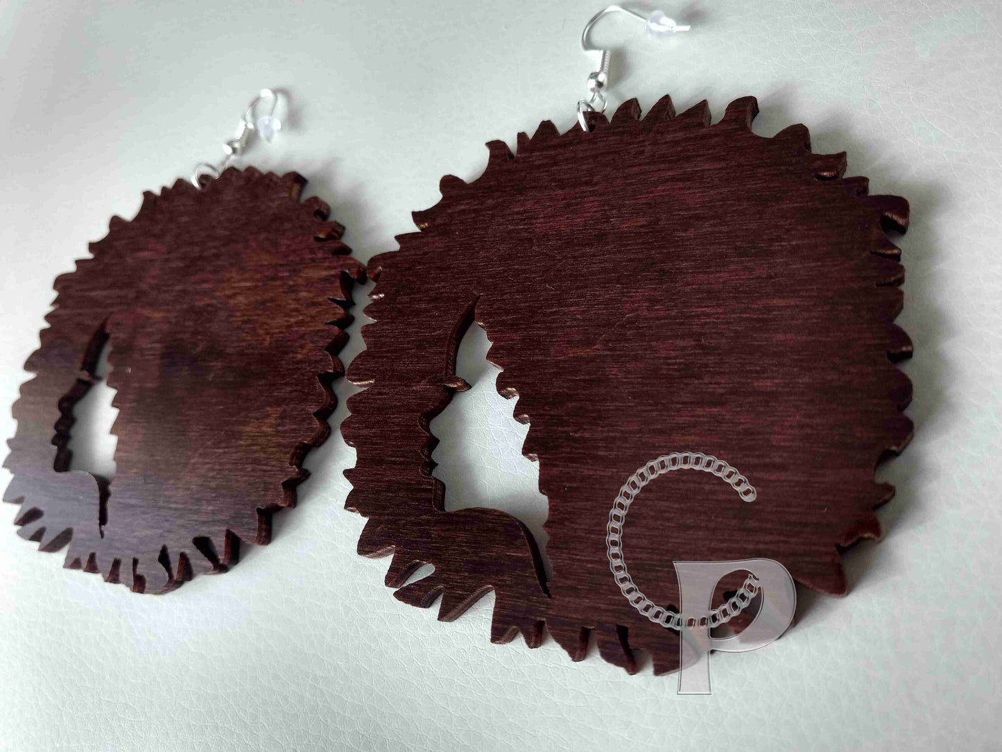Wooden African earrings Afro girl silhouette dark brown large lightweight ethnic jewelry
