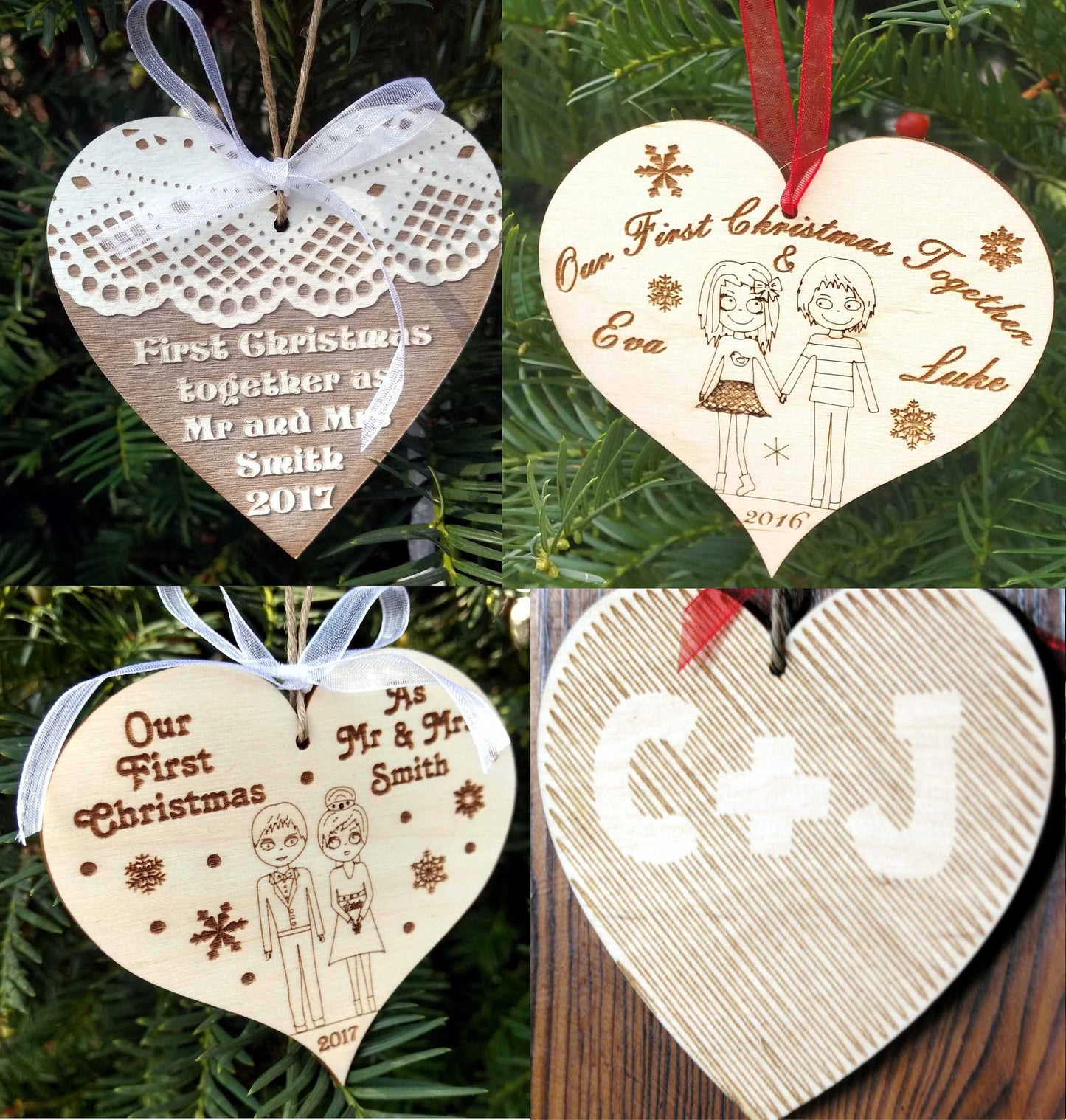 Personalized name bauble wooden heart shape first Christmas tree ornament decorations Xmas any message text wooden natural tree decortions