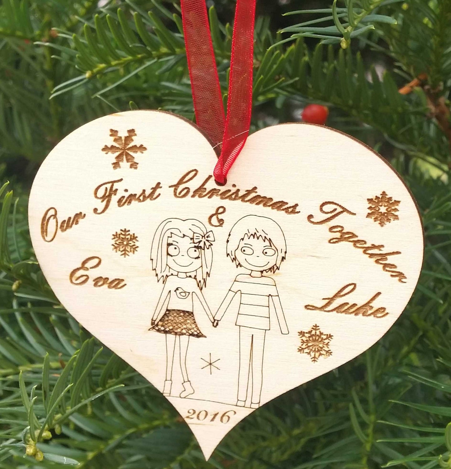 Personalized name bauble wooden heart shape first Christmas tree ornament decorations Xmas any message text wooden natural tree decortions