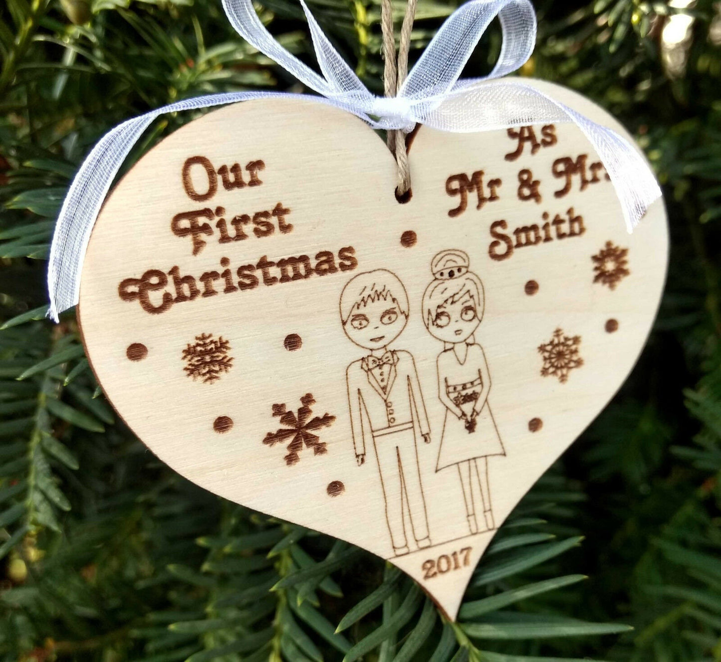 Personalized name bauble wooden heart shape first Christmas tree ornament decorations Xmas any message text wooden natural tree decortions