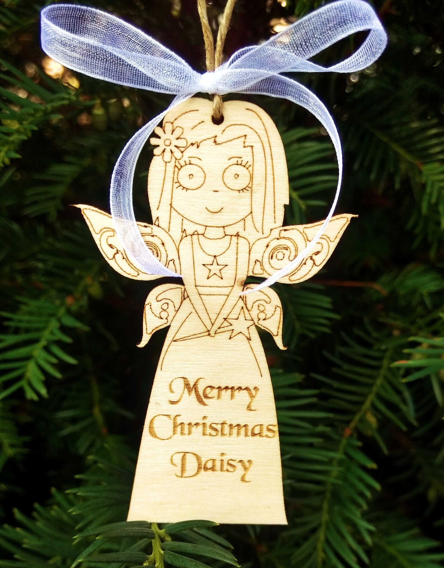 Personalized name bauble wood ornament first Christmas tree eco decorations Xmas any message text wooden natural tree kids name