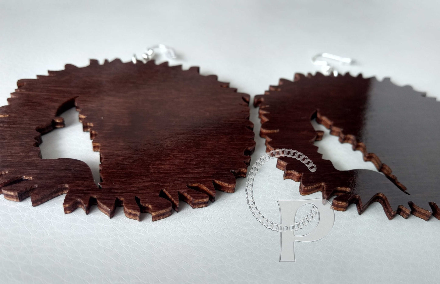 Wooden African earrings Afro girl silhouette dark brown large lightweight ethnic jewelry