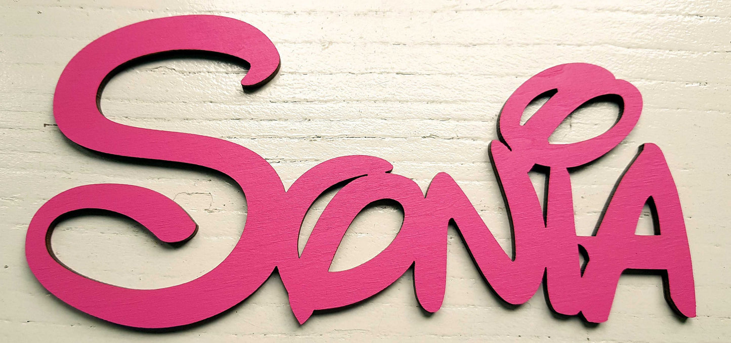 Personalized wooden plaque kids bedroom child name sign laser cut cartoon font wall sticker self-adhesive wood sticker nursery wall door