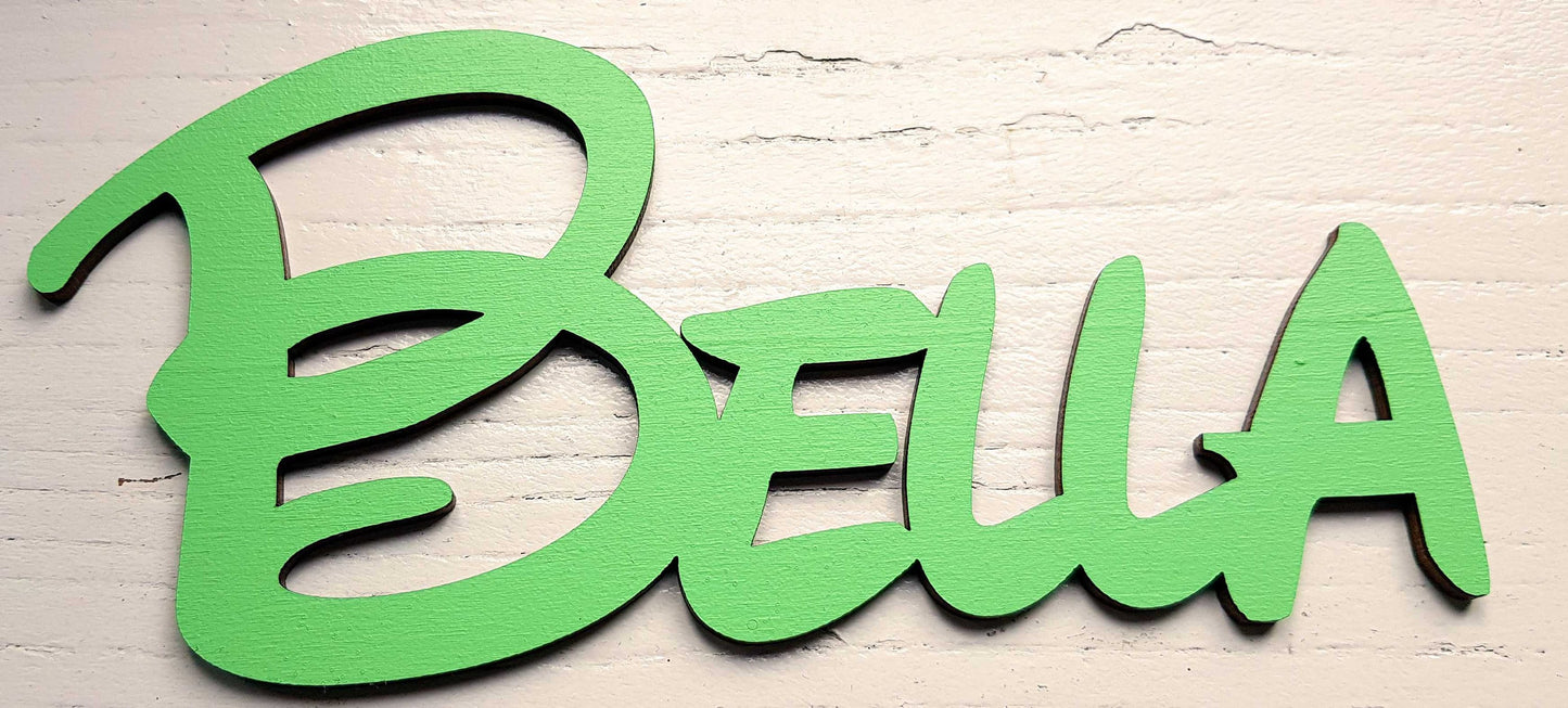 Personalized wooden plaque kids bedroom child name sign laser cut cartoon font wall sticker self-adhesive wood sticker nursery wall door
