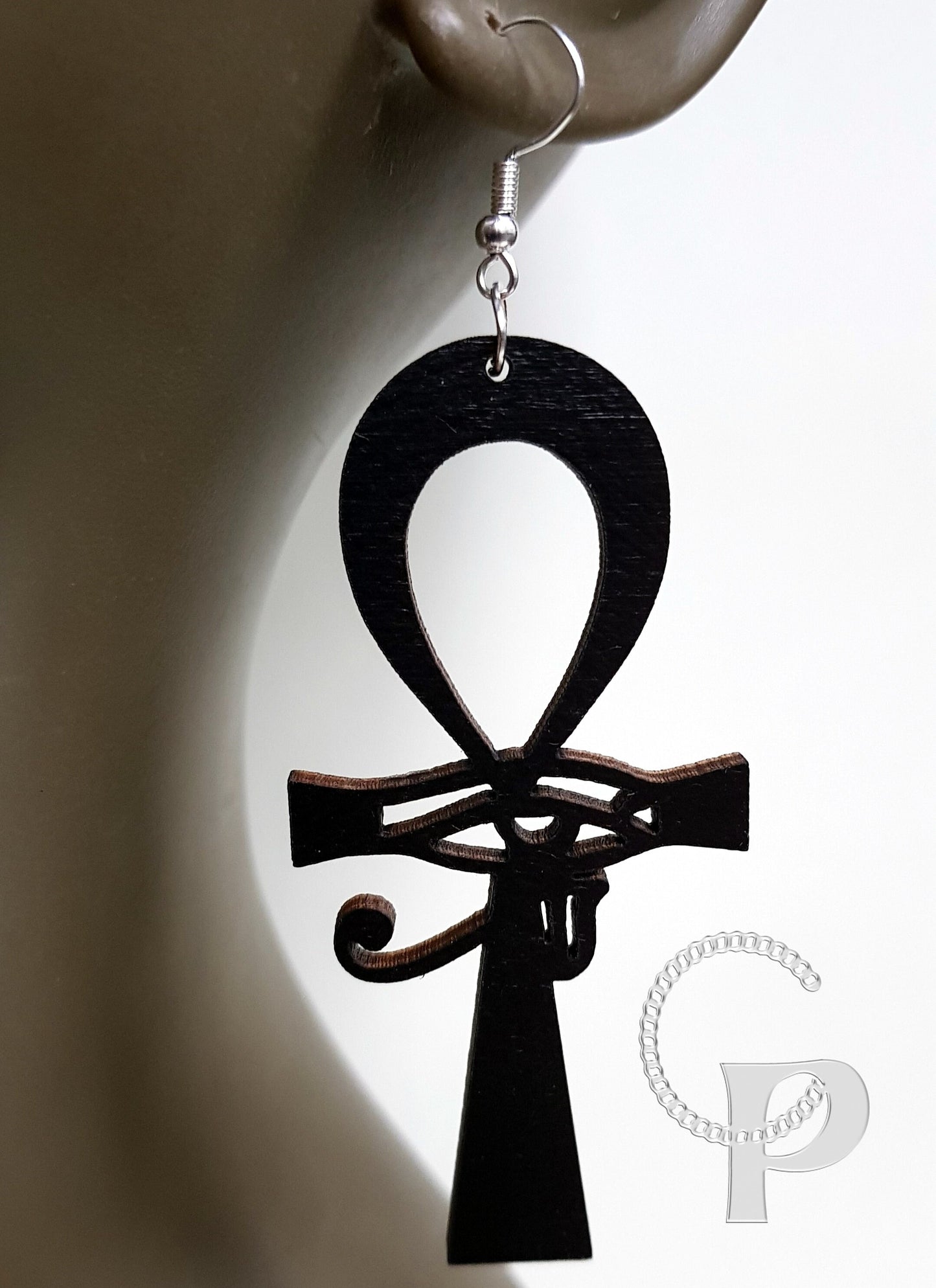 Ankh Egyptian cross eye earrings natural wood natural girl locs large sizes gold silver red black blue white turquoise