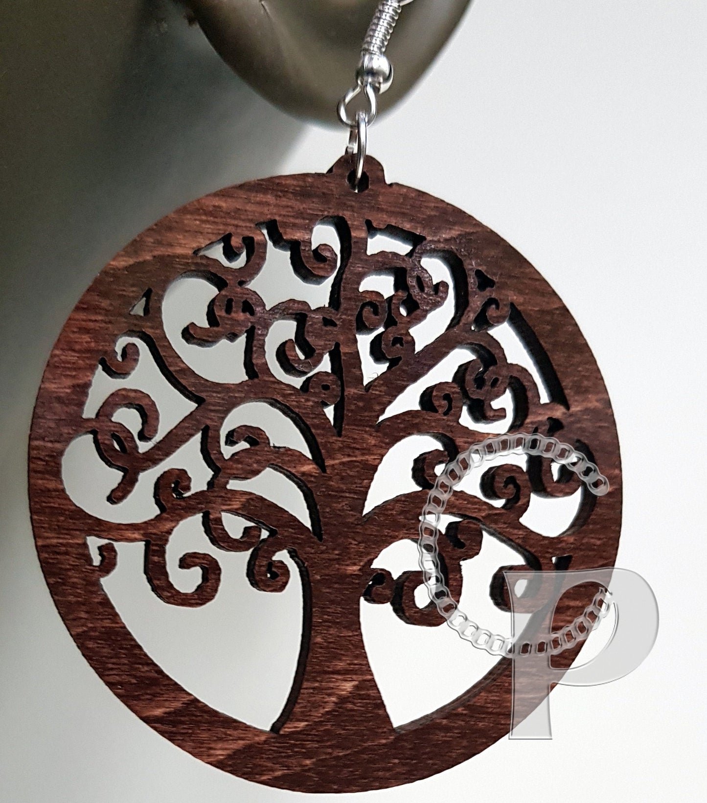Tree of life natural wooden earrings large sizes gold silver red black blue