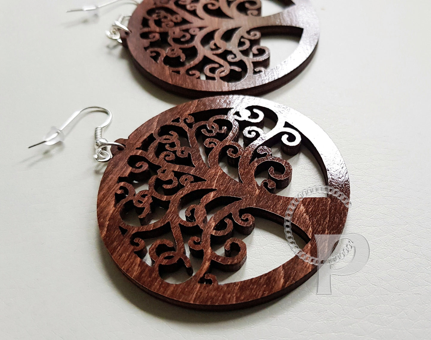 Tree of life natural wooden earrings large sizes gold silver red black blue