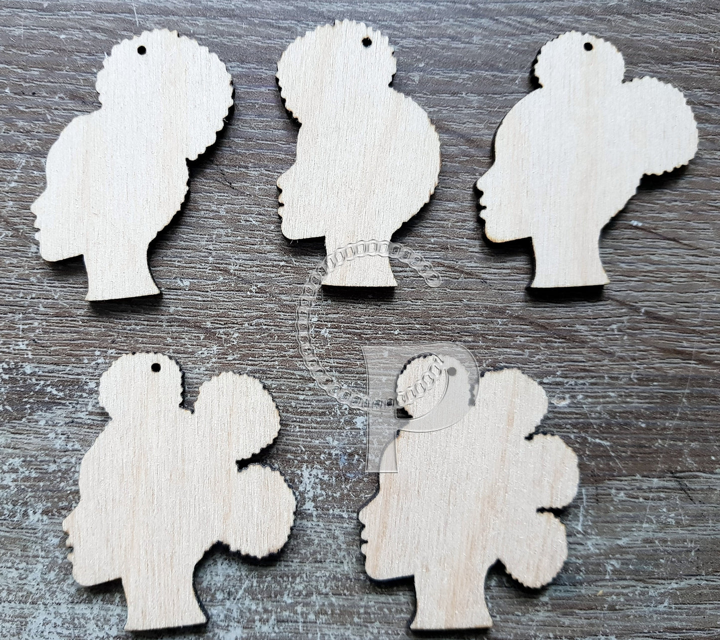 Wooden shapes African girl silhouettes 10 pieces natural hair jewelry earrings making laser cut crafts Afro puff unfinished Free postage