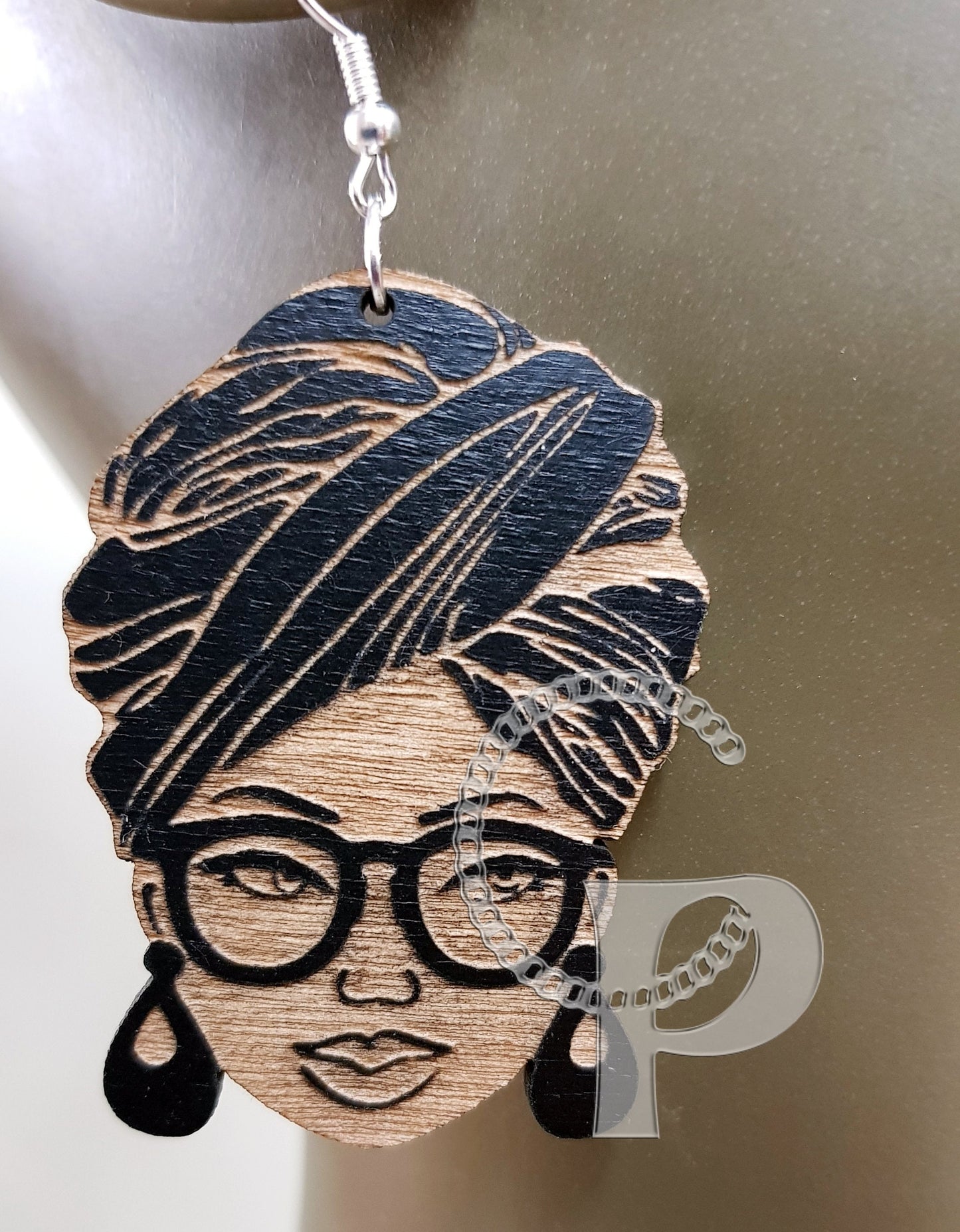 Wood African earrings Afrocentric natural hair turbanista silhouette head wrap black
