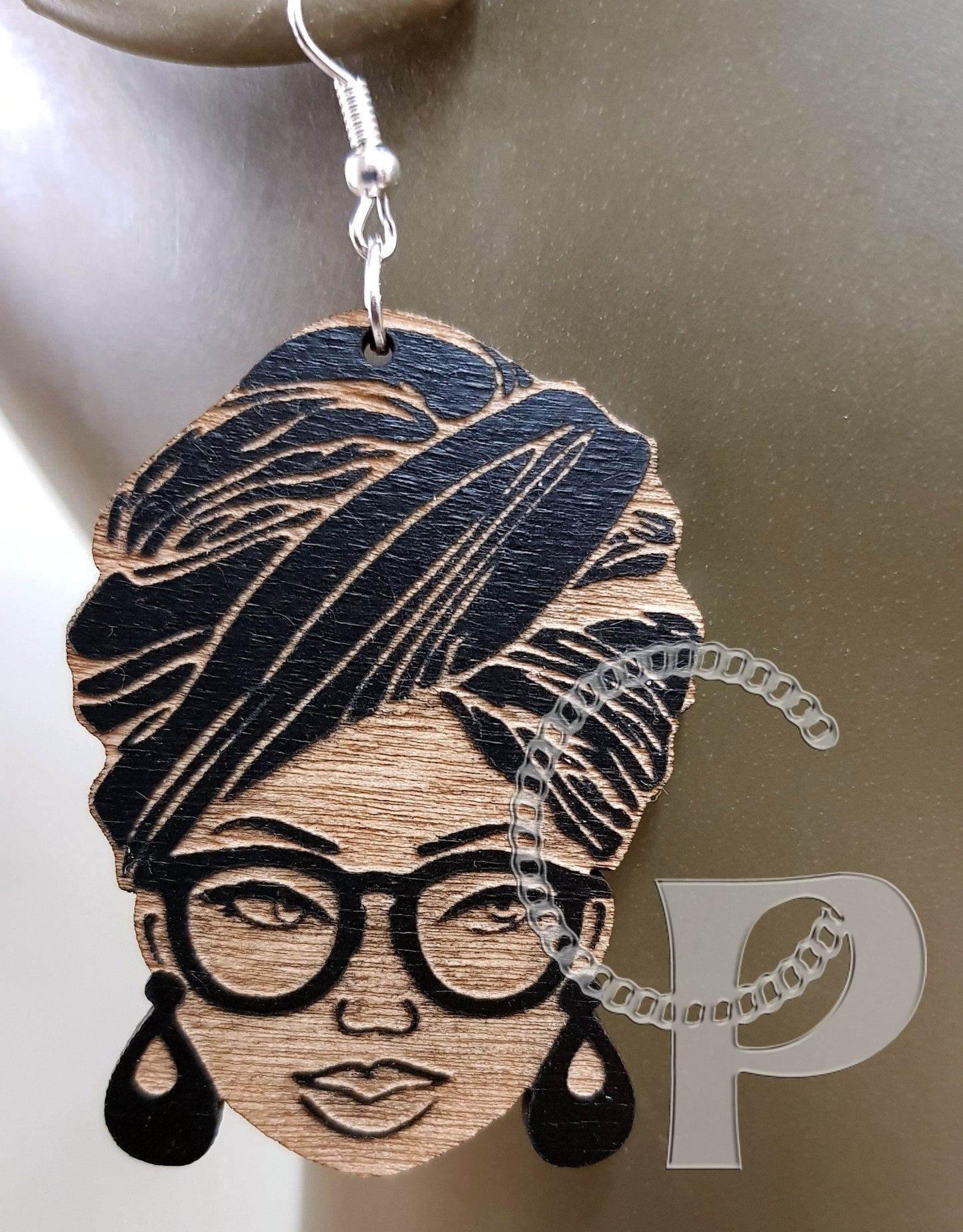 Wood African earrings Afrocentric natural hair turbanista silhouette head wrap black