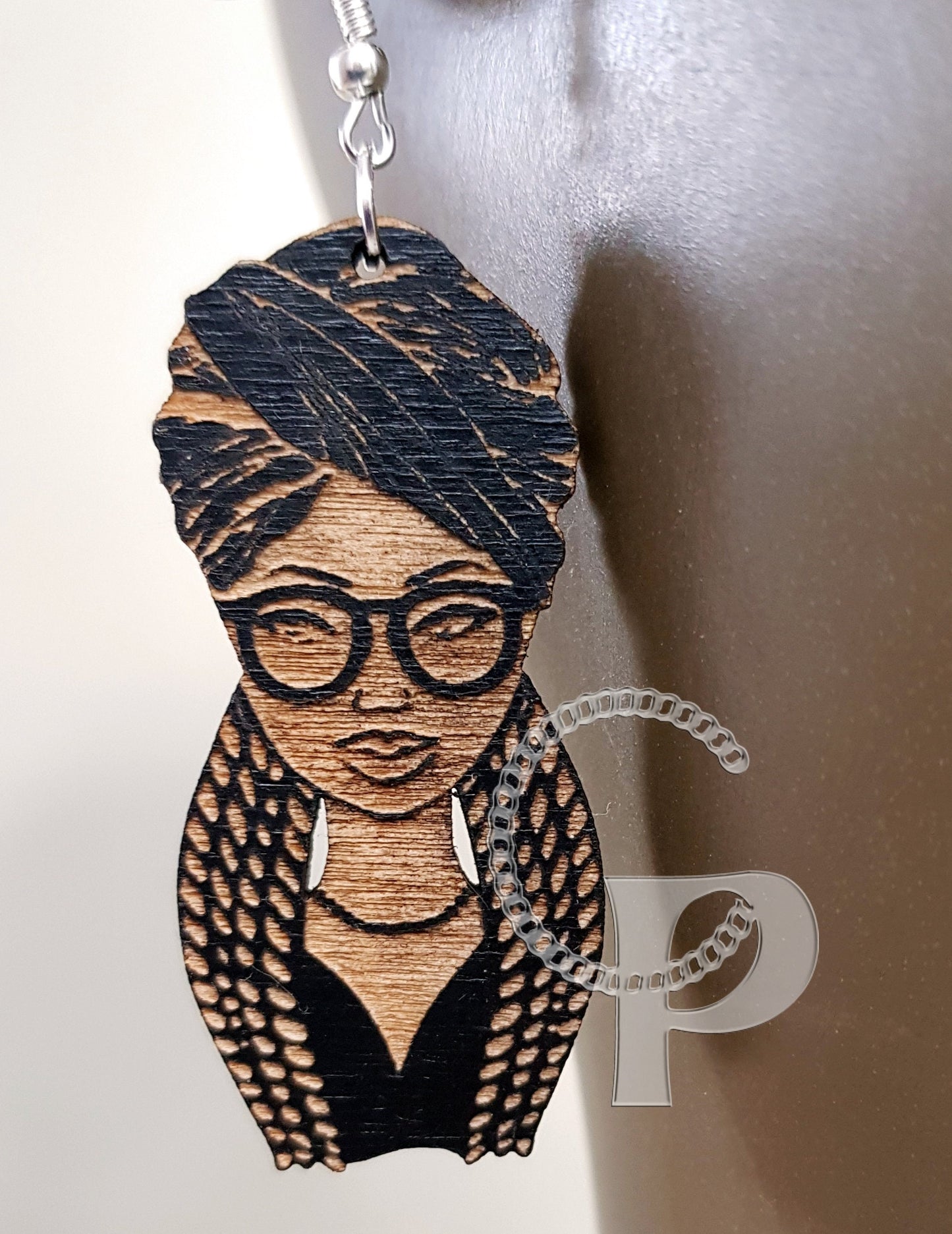 Wood African earrings Afrocentric natural hair turbanista locs silhouette head wrap black