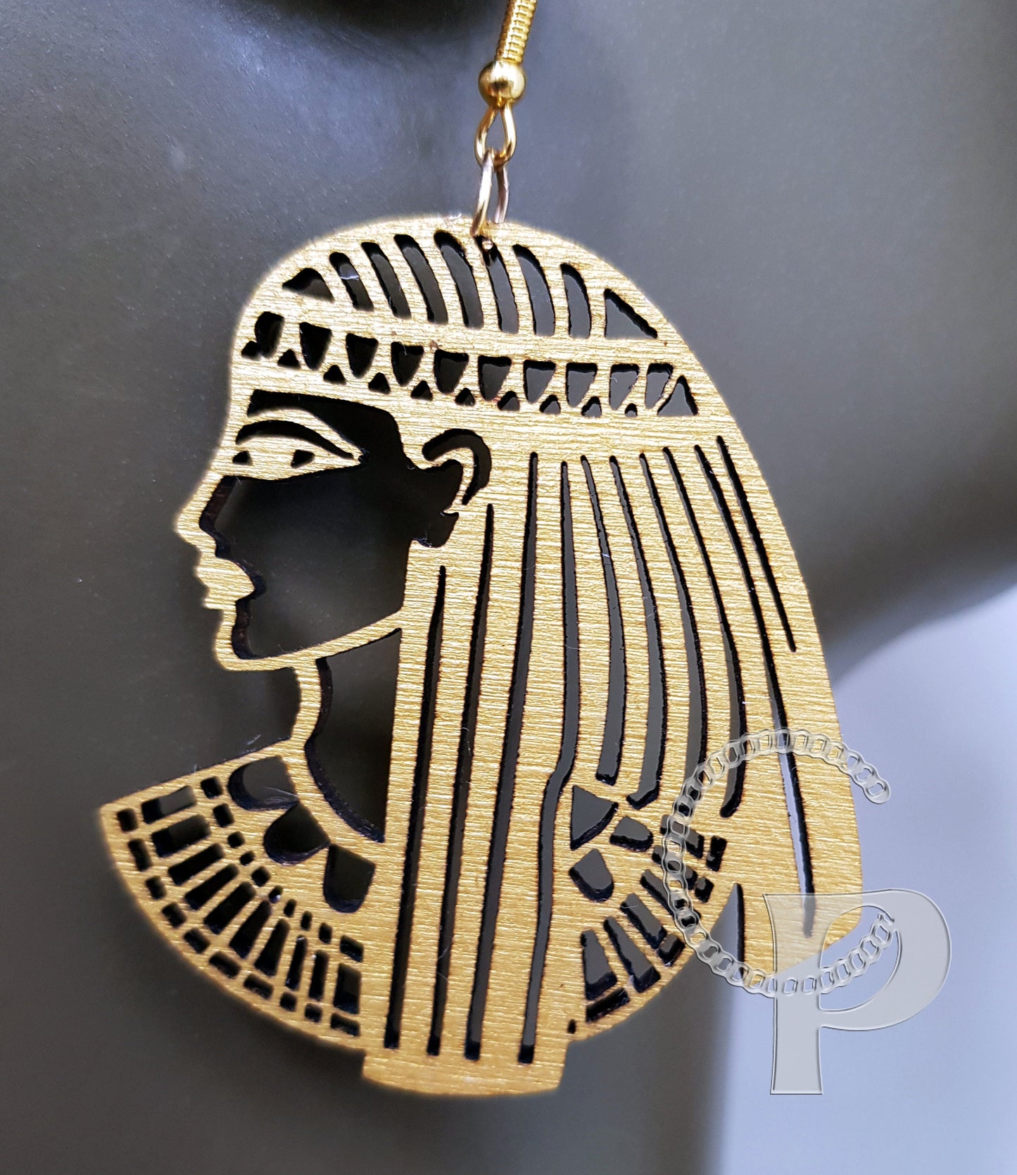 Wooden earrings Egyptian goddess Cleopatra head silhouette earrings African gold, black dark brown