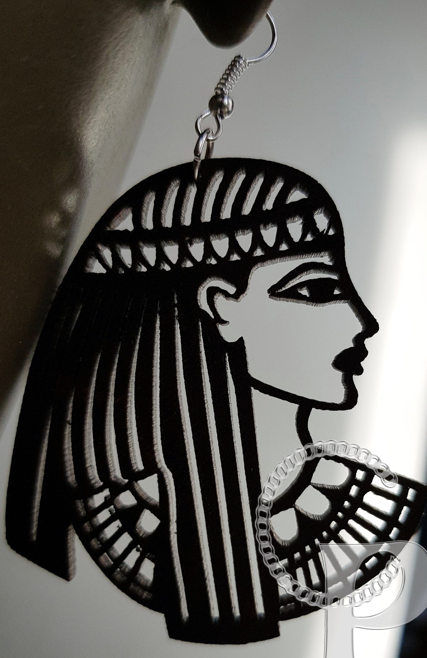 Wooden earrings Egyptian goddess Cleopatra head silhouette earrings African gold, black dark brown