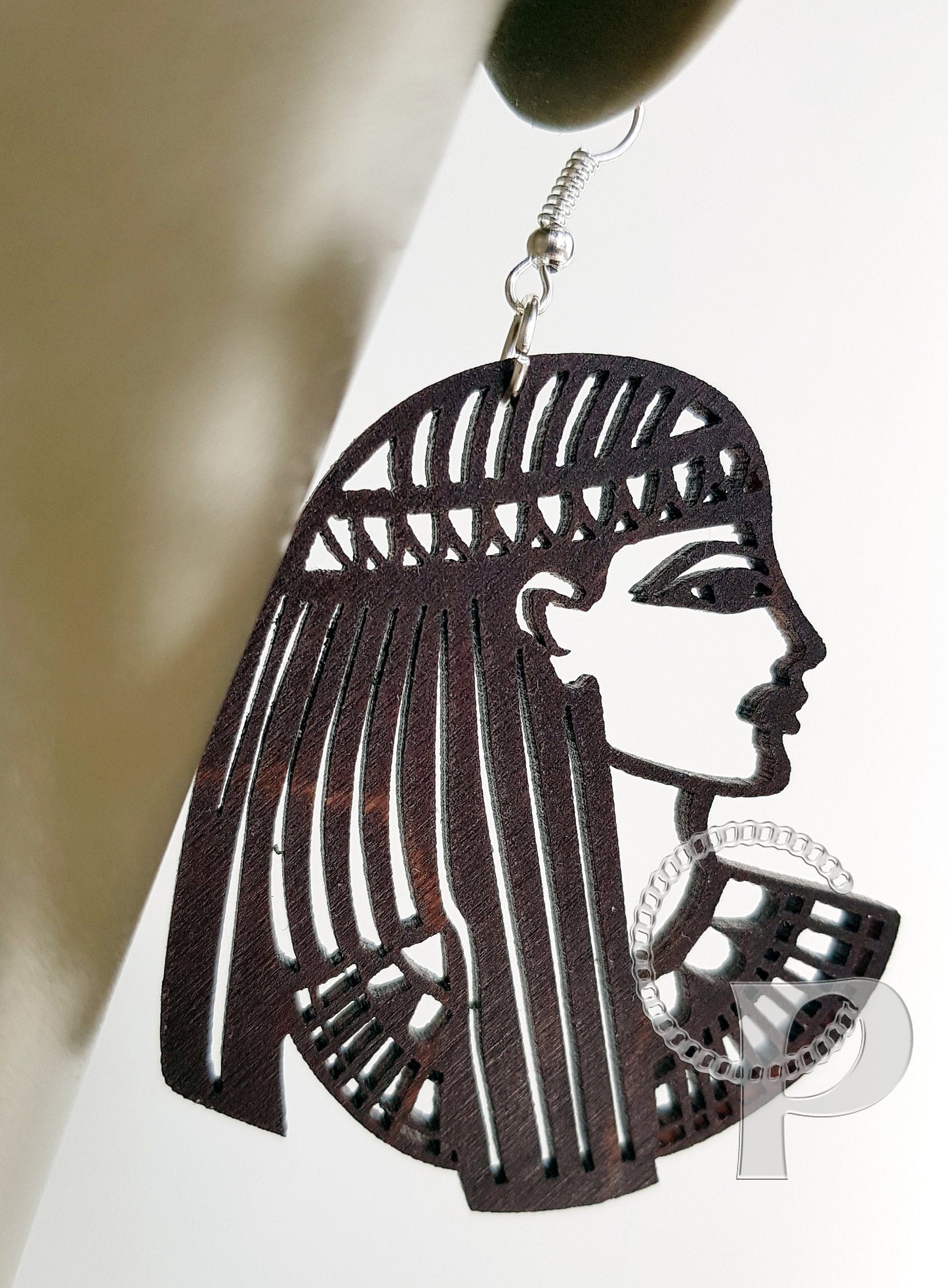 Wooden earrings Egyptian goddess Cleopatra head silhouette earrings African gold, black dark brown