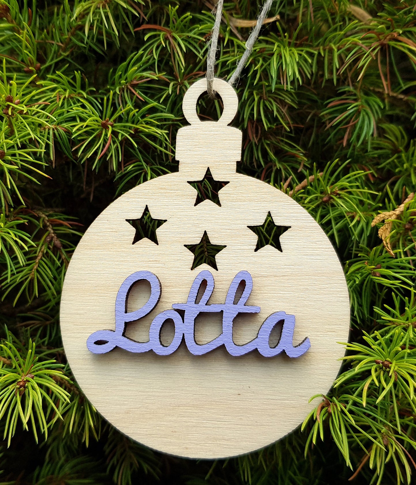 Personalized wooden bauble child name laser cut first Christmas ornament gift Stars