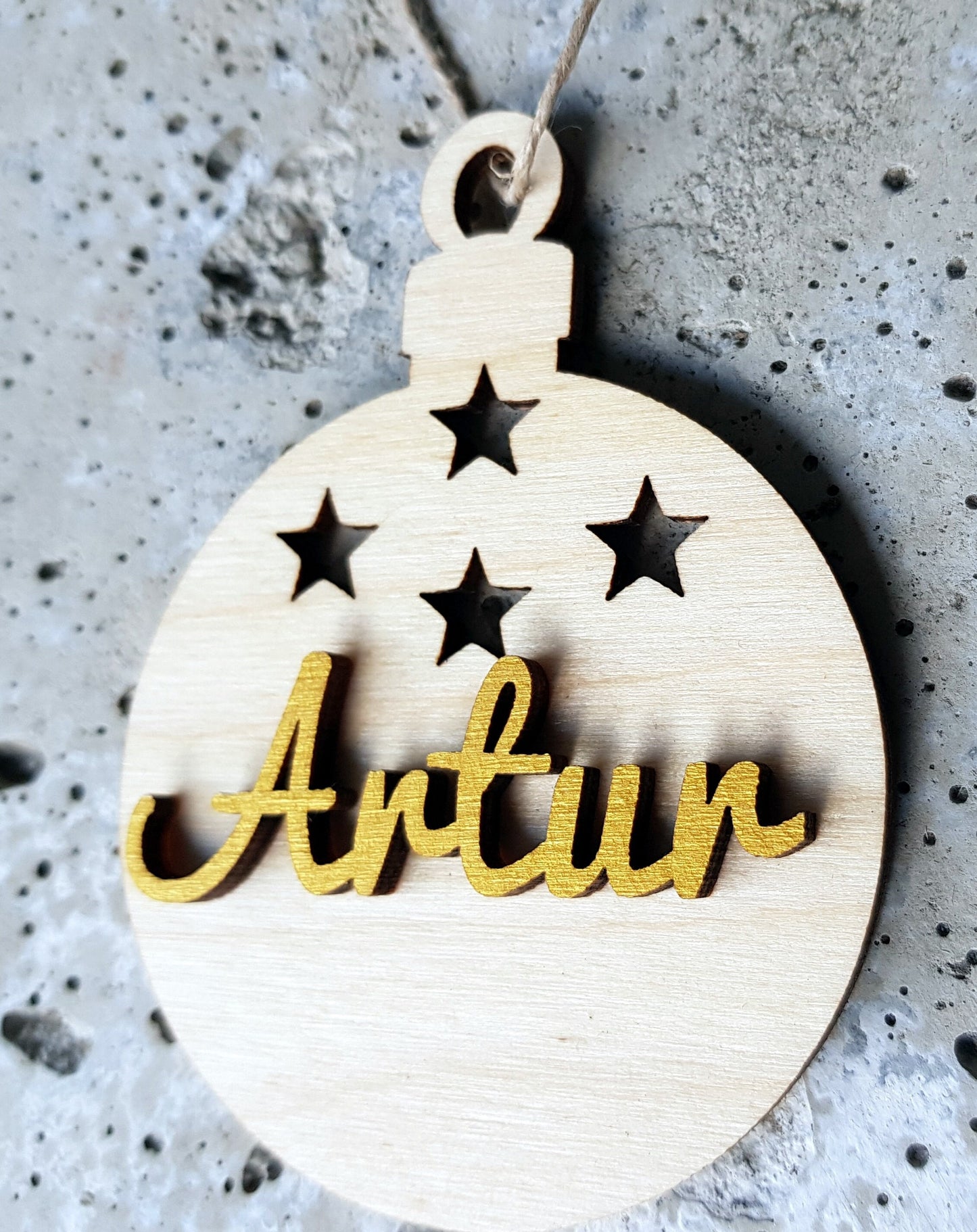 Personalized wooden bauble child name laser cut first Christmas ornament gift Stars
