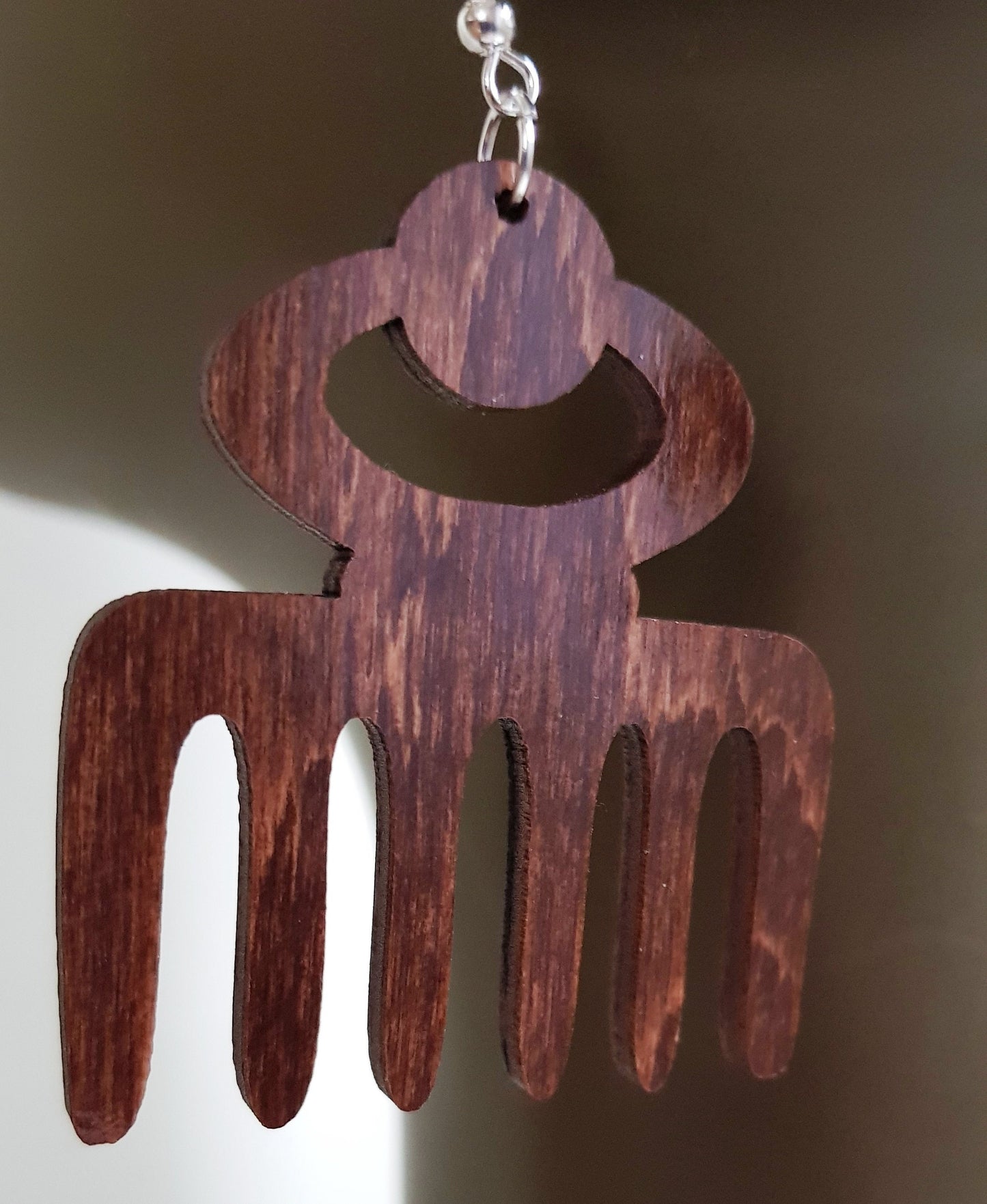 Duafe wooden earrings, pick Adinkra Symbol afro comb dark brown African earrings