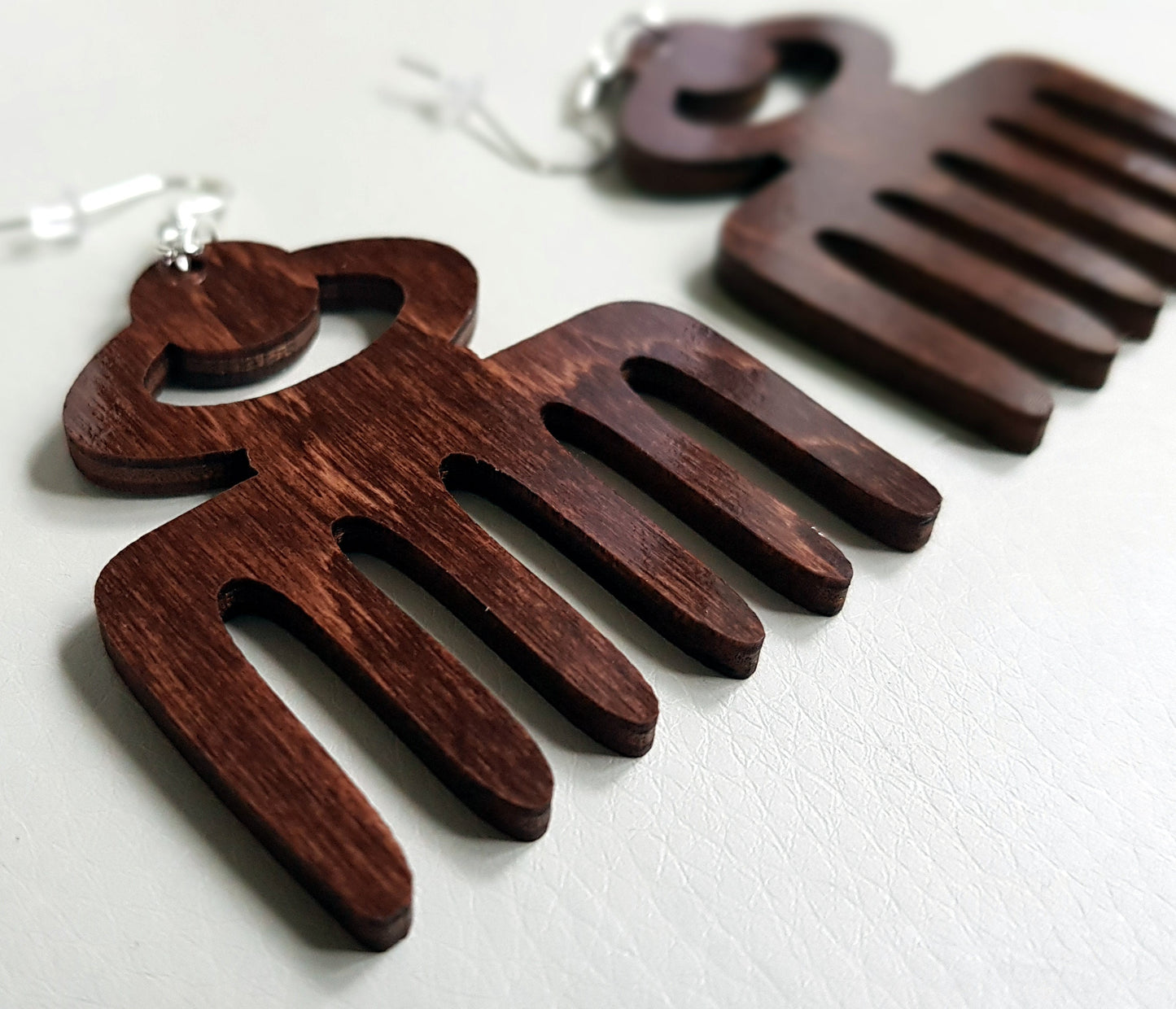 Duafe wooden earrings, pick Adinkra Symbol afro comb dark brown African earrings