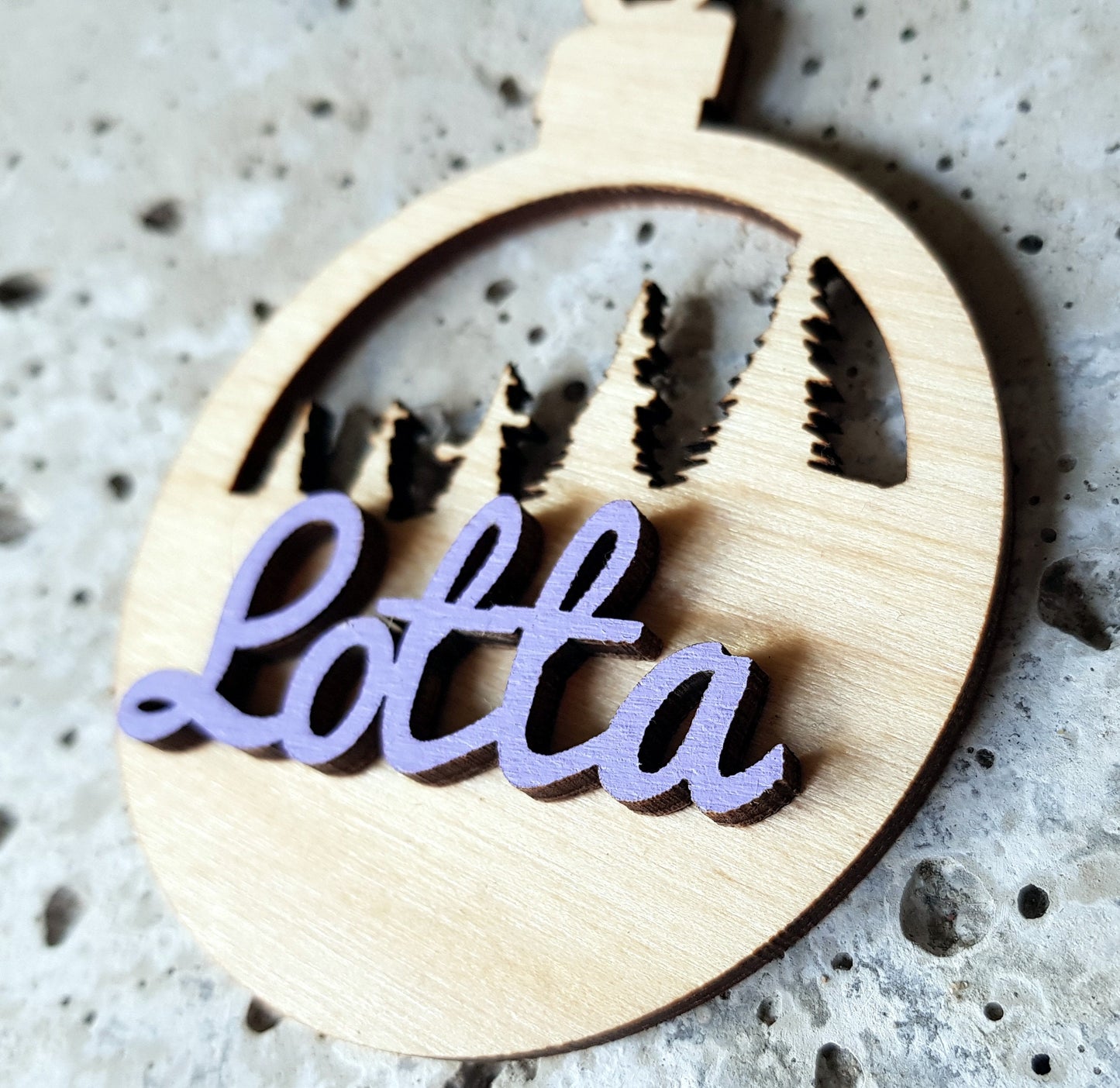Personalized wooden bauble child name laser cut first Christmas ornament gift trees