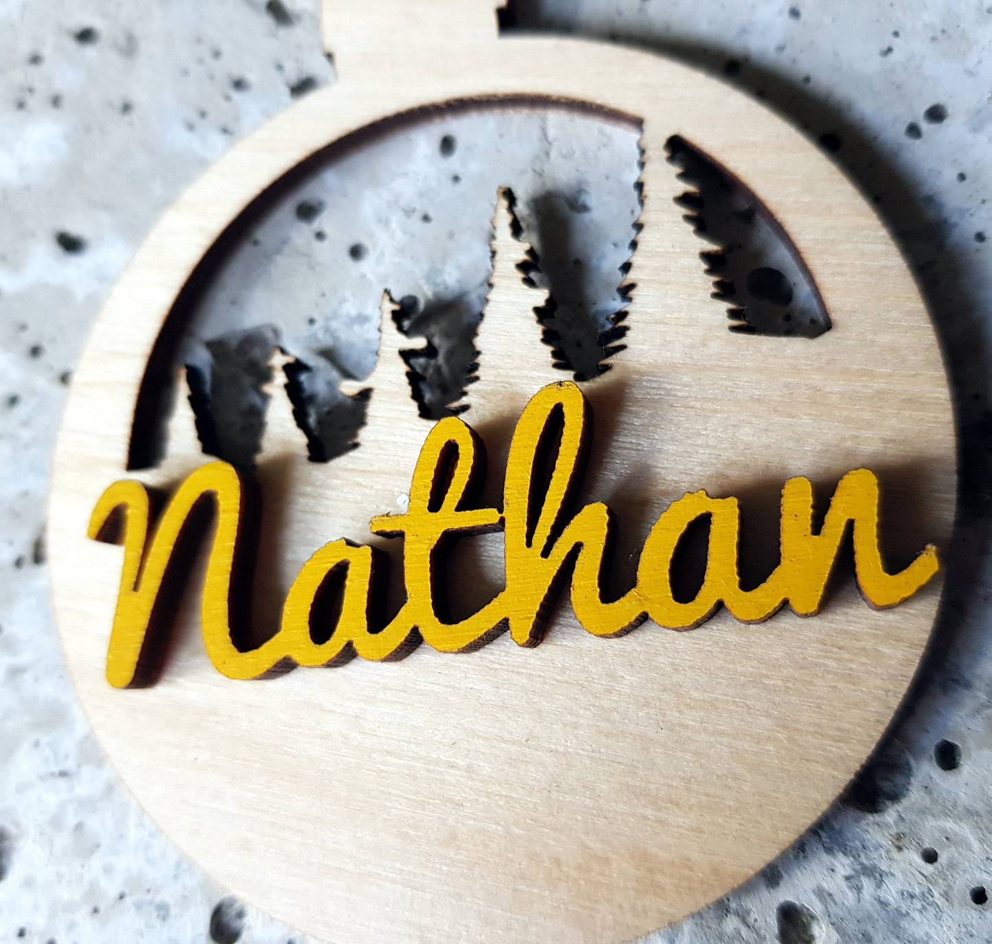 Personalized wooden bauble child name laser cut first Christmas ornament gift trees