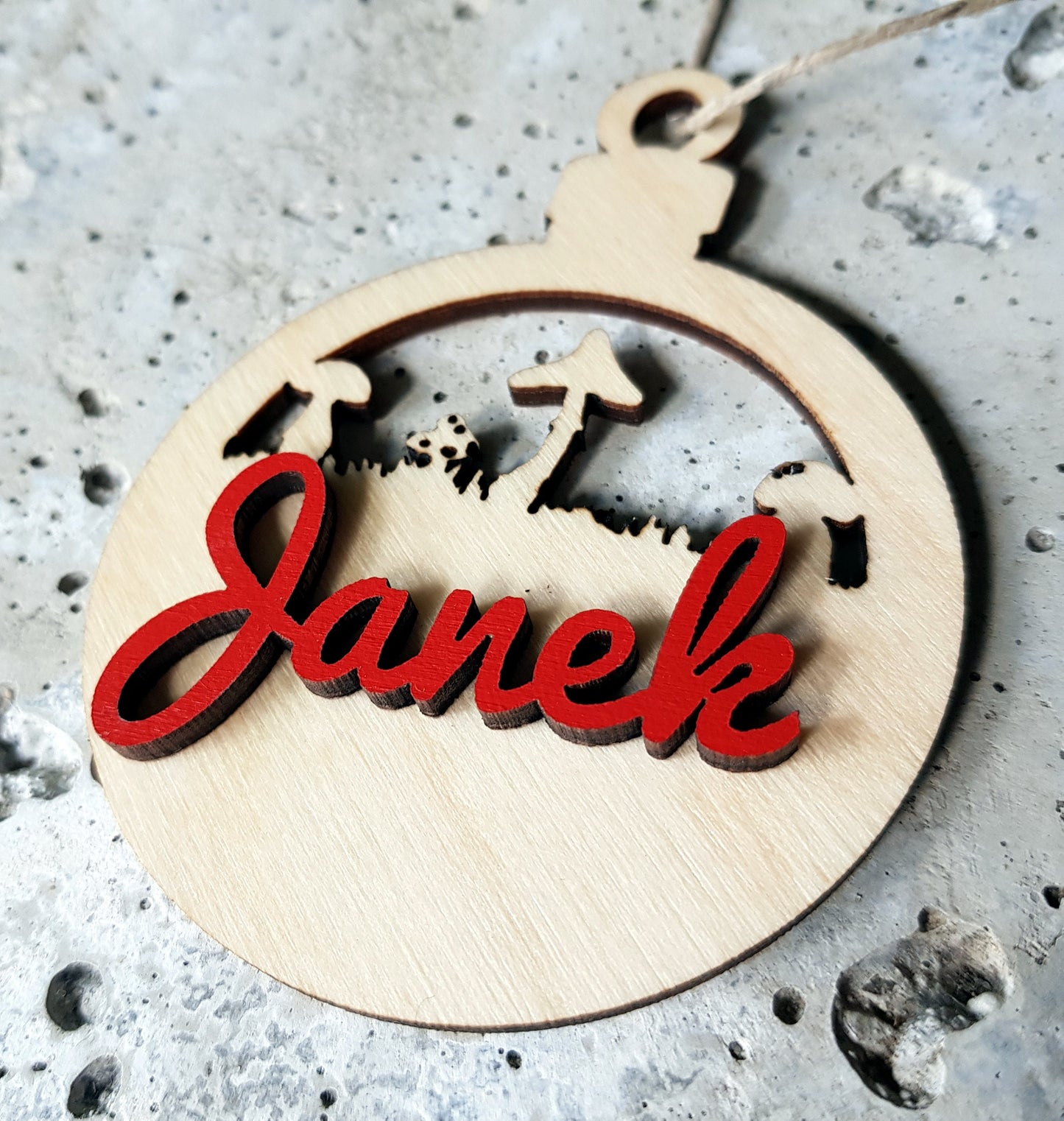 Personalized wooden bauble child name laser cut first Christmas ornament gift Mushrooms