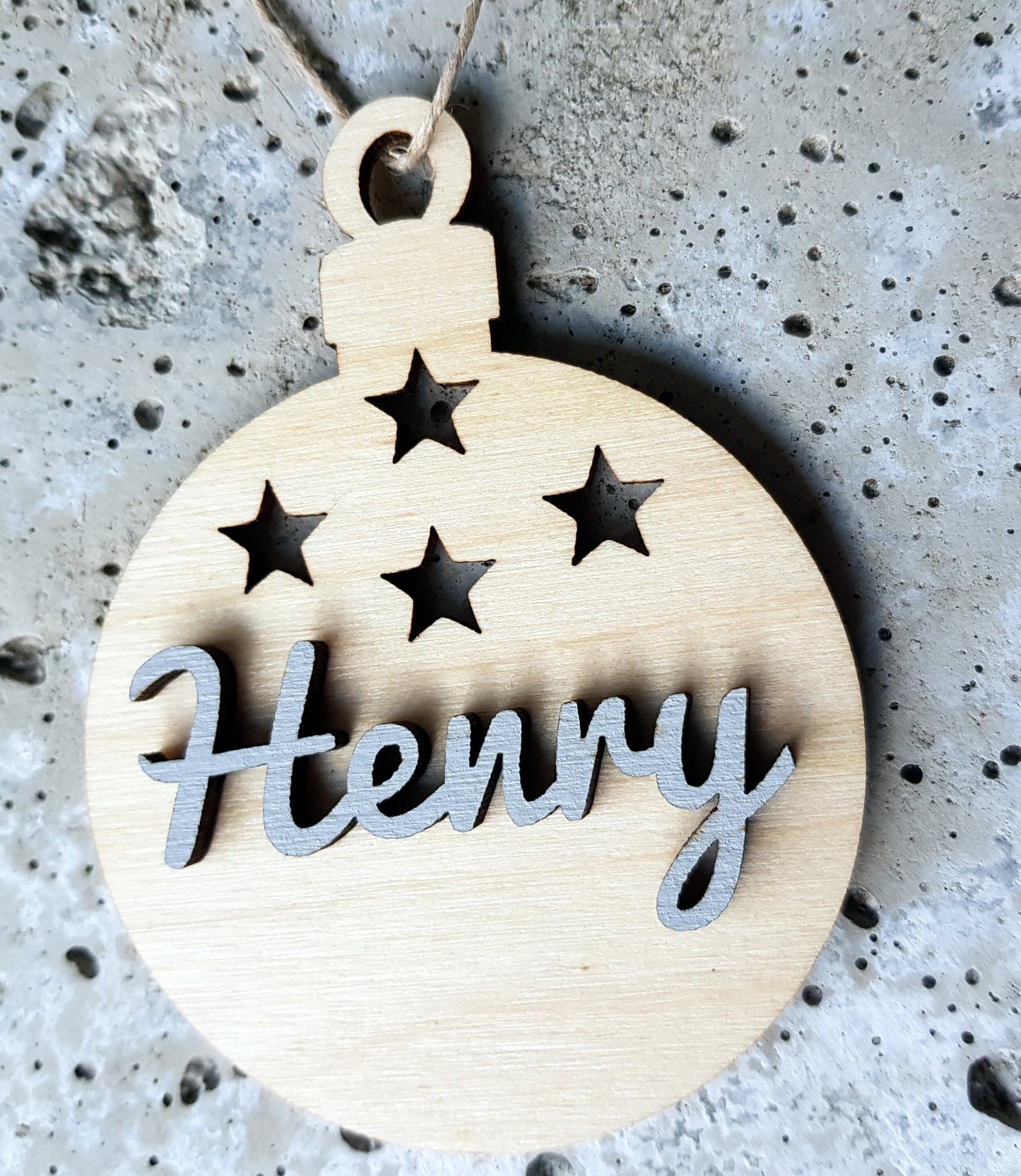 Personalized wooden bauble child name laser cut first Christmas ornament gift Stars