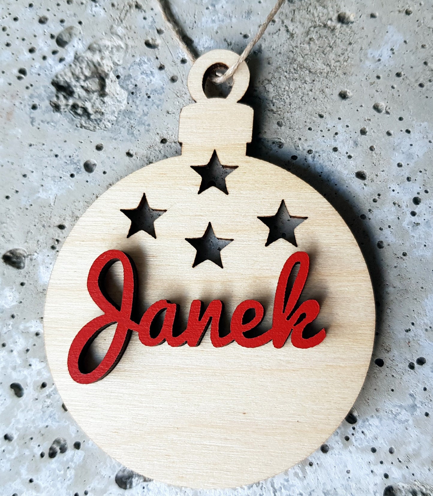 Personalized wooden bauble child name laser cut first Christmas ornament gift Stars