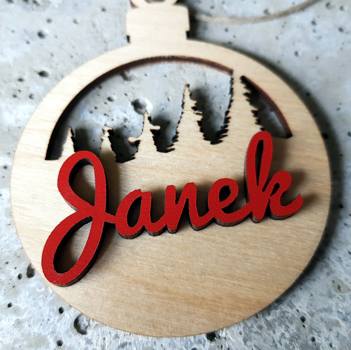 Personalized wooden bauble child name laser cut first Christmas ornament gift trees