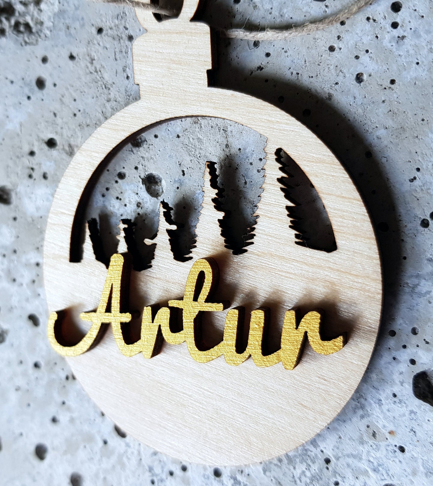 Personalized wooden bauble child name laser cut first Christmas ornament gift trees