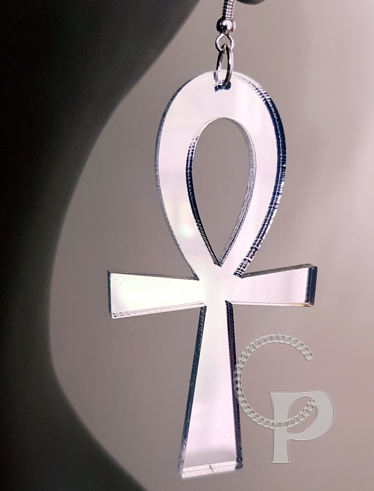 Ankh earrings in silver or gold mirror acrylic Africa Symbol Egyptian Cross