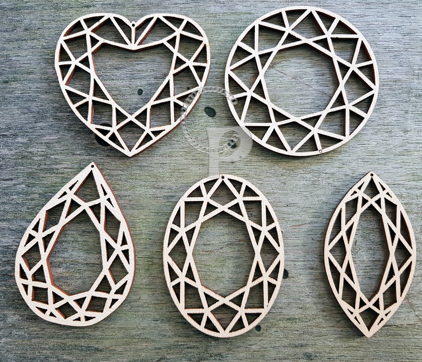 Unfinished wood shapes x 10 for jewelry making geometric jewel shapes laser cut for crafts