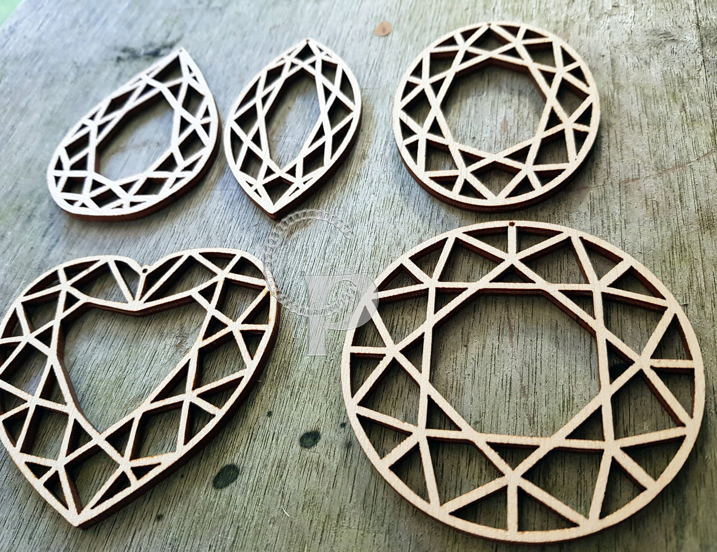 Unfinished wood shapes x 10 for jewelry making geometric jewel shapes laser cut for crafts