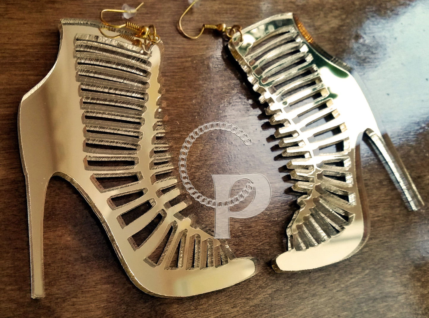 Laser cut black acrylic earrings shoe stilettos
