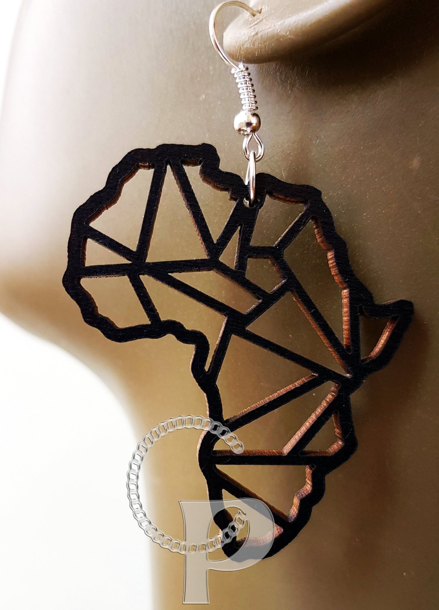 3 pairs of earrings wooden Africa outline map geomertric in a choice of sizes 25 colors to choose from